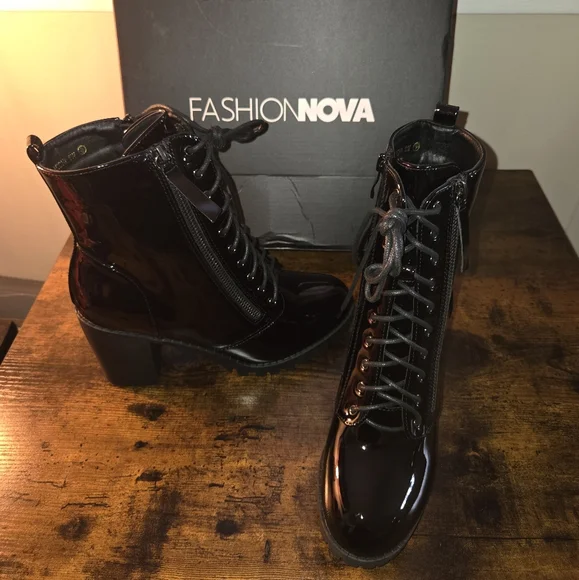 New Black Patent Leather Ankle Booties - Picture 5 of 9